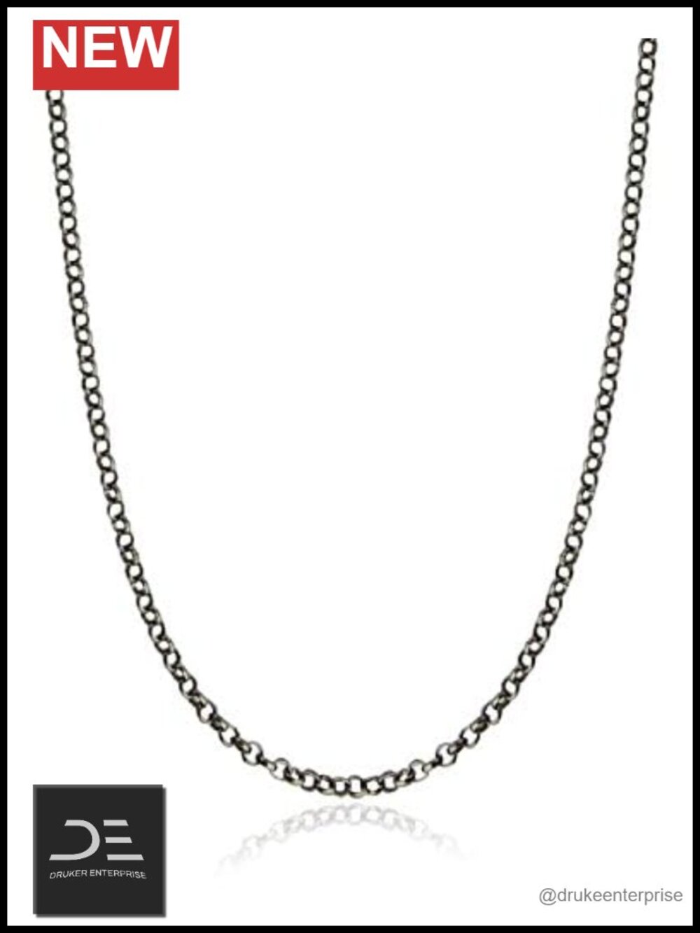 Oxidized Black Sterling Silver Rolo Chain Necklace 1.2mm 16-24 inches